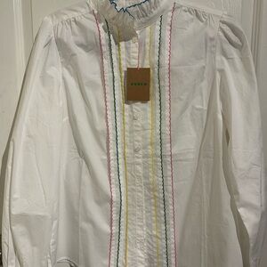 Boden Cream Blouse with Colorful Embroidery